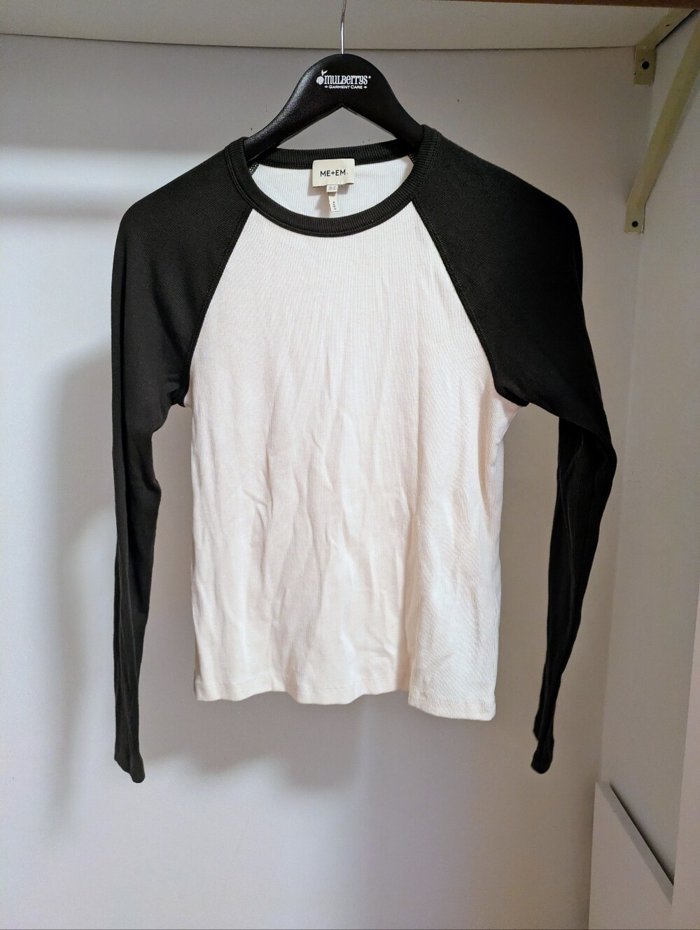 ME+EM Cream in olive green ribbed raglan long sleeve tee top size 6